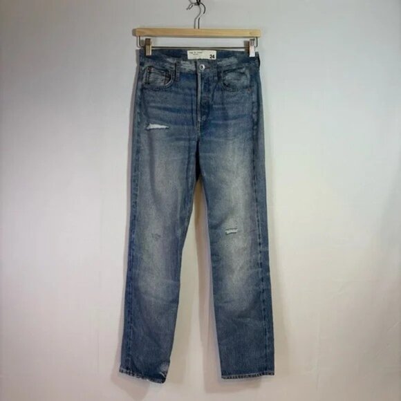 Rag & Bone Blue Slightly Distressed Straight Leg Jeans Size 24 - Picture 1 of 2